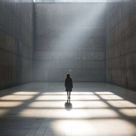 silhouette of a woman standing in an empty roomの素材