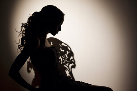 silhouette of a woman in a black dress sitting on a chairの素材