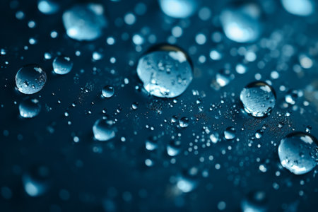 water droplets on the surface of a blue backgroundの素材