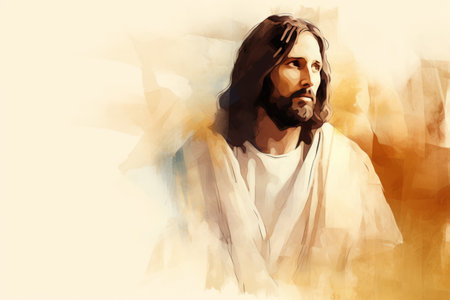 a painting of jesus on a white backgroundの素材