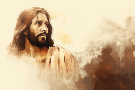 a painting of jesus on a white backgroundの素材