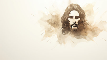 a painting of jesus with long hair and beardの素材