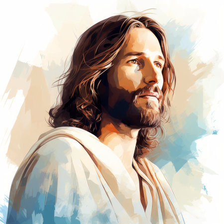 a painting of jesus with long hairの素材