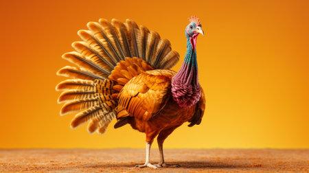 a turkey is standing in front of an orange backgroundの素材