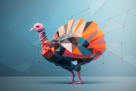 a turkey made of geometric shapes on a blue backgroundの素材