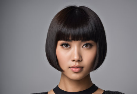 an asian woman with a short bob haircutの素材