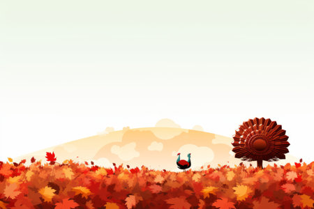 an autumn background with leaves and a bird in the middleの素材