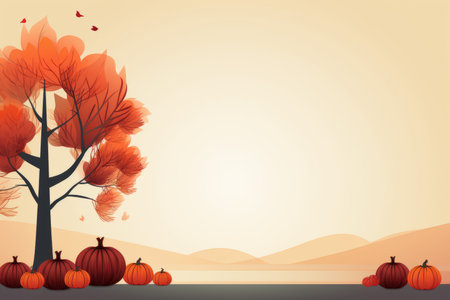 an autumn background with pumpkins and a treeの素材