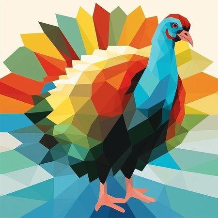 an illustration of a colorful turkey on a white backgroundの素材