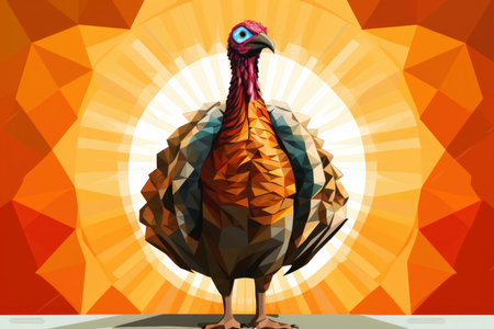 an illustration of a turkey standing in front of an orange backgroundの素材