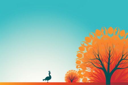 an illustration of an autumn scene with a bird and a treeの素材