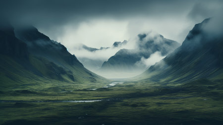 an image of a valley with mountains in the backgroundの素材