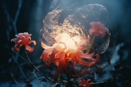 an image of a flower in the dark with a light coming from itの素材