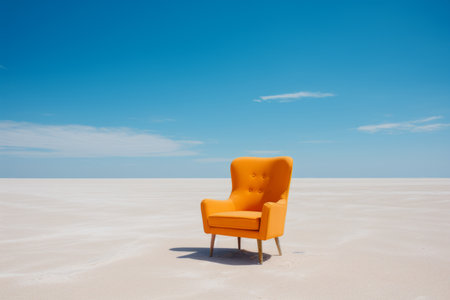 an orange chair sitting in the middle of a desertの素材