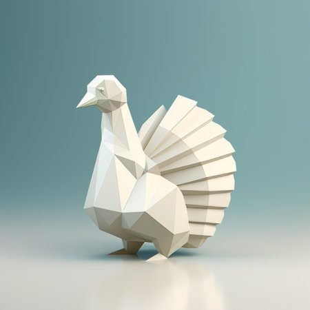 an origami turkey on a blue backgroundの素材