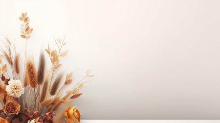 autumn background with dried flowers and leaves on a white backgroundの素材