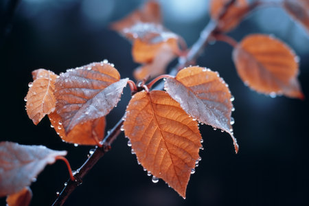 autumn leaves with water droplets on themの素材