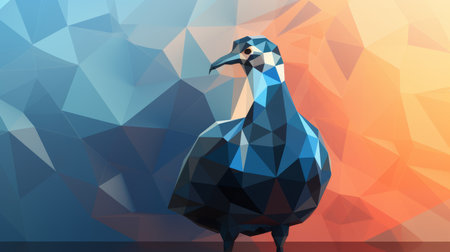 low polygonal art of a pigeon on a blue backgroundの素材