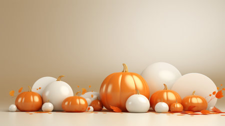 pumpkins and eggs on a beige backgroundの素材