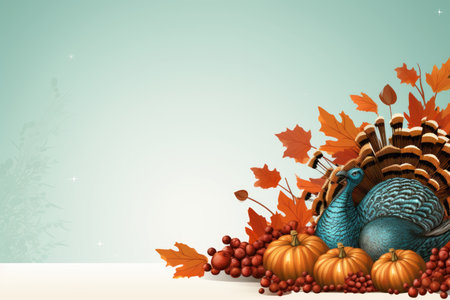 thanksgiving background with turkeys pumpkins and leavesの素材