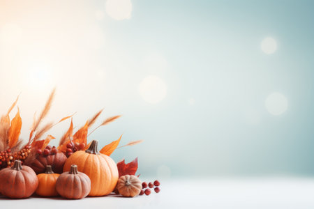 thanksgiving background with pumpkins and leavesの素材