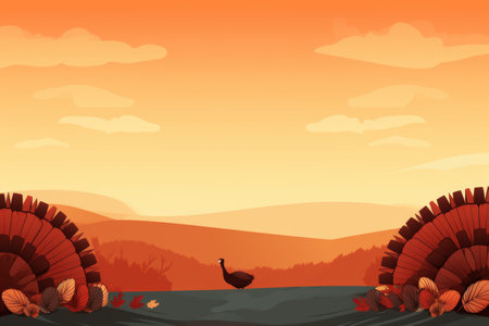 thanksgiving background with turkeys and leavesの素材