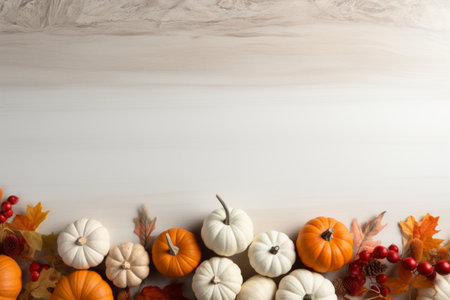 thanksgiving background with pumpkins berries and leavesの素材