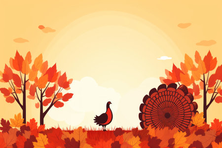thanksgiving background with turkey and autumn leavesの素材