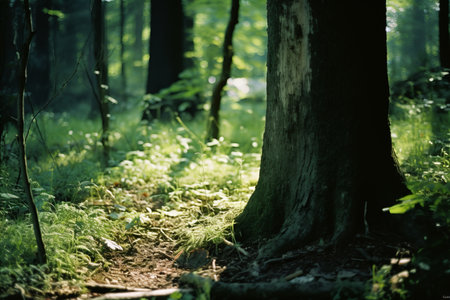 the sun shines through the trees in a forestの素材