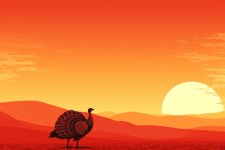 turkey in the desert at sunset with mountains in the backgroundの素材