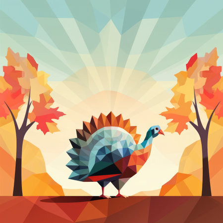 turkey in low polygonal style illustrationの素材