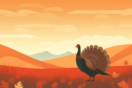 turkey in the autumn landscape vector illustrationの素材