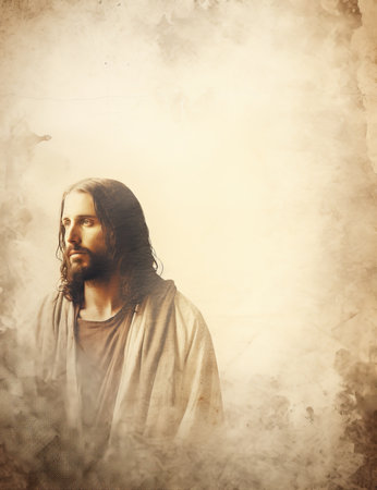 jesus standing in front of a grungy backgroundの素材