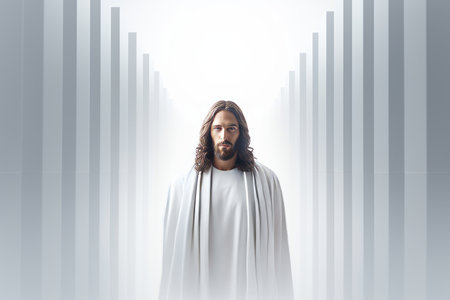 jesus standing in front of a wall of barsの素材