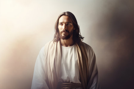 jesus standing in front of a smokey backgroundの素材