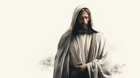 jesus standing in front of a white backgroundの素材