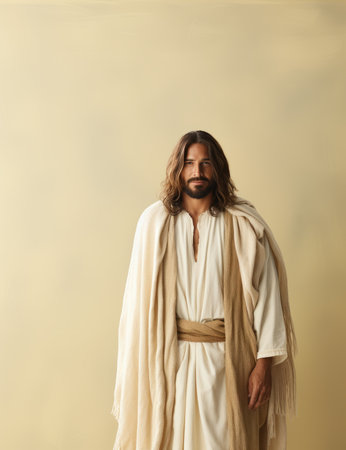 jesus standing in front of a yellow backgroundの素材