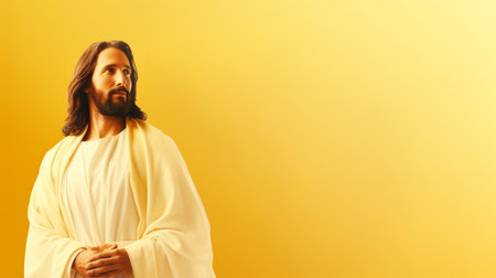 jesus standing in front of a yellow backgroundの素材