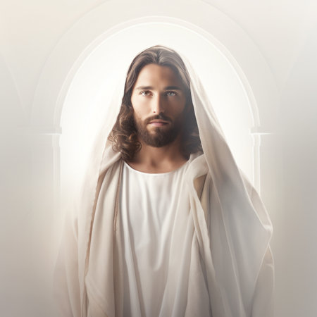 jesus standing in front of an arched windowの素材