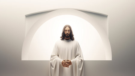 jesus standing in front of an archwayの素材
