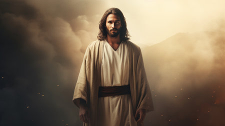 jesus standing in front of smoke and cloudsの素材