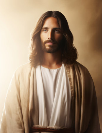 jesus standing in front of the sunの素材