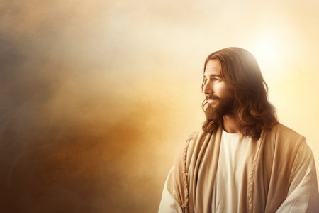 jesus standing in front of the sunの素材