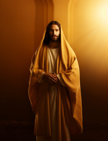 jesus standing in front of the sunの素材