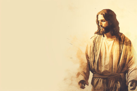 jesus walking in front of an abstract backgroundの素材
