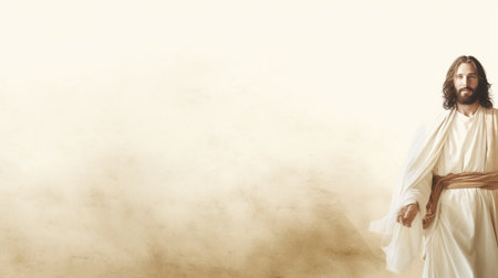 jesus walking in the desert with a brown backgroundの素材