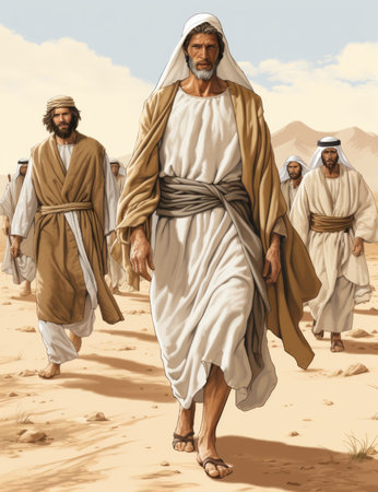 jesus walking in the desert with his disciplesの素材