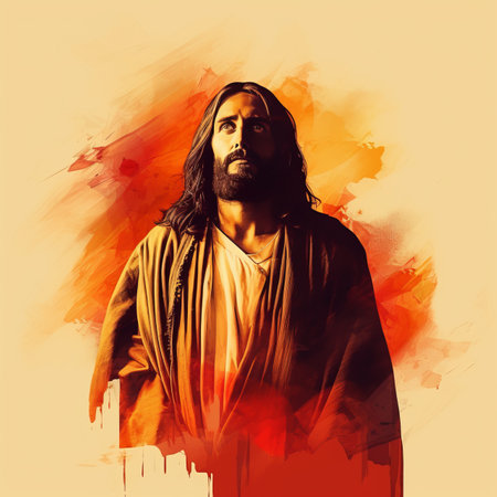 jesus watercolor painting on a yellow backgroundの素材