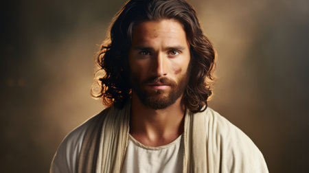 jesus with long hair and beardの素材