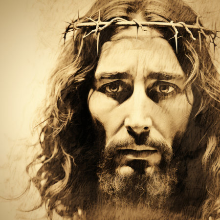 jesus with a crown of thorns on his headの素材